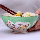 Fine Asianliving Japans Servies Lucky Cat Rijstkom Groen 11cm