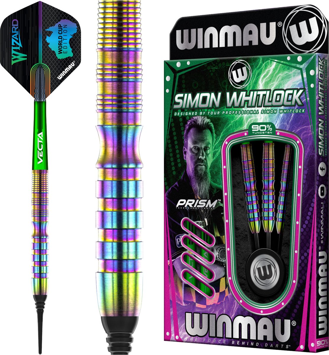 Winmau Simon Whitlock Freccette Soft 20g - 90% Tungsteno, Set Completo Con Aste E Piume