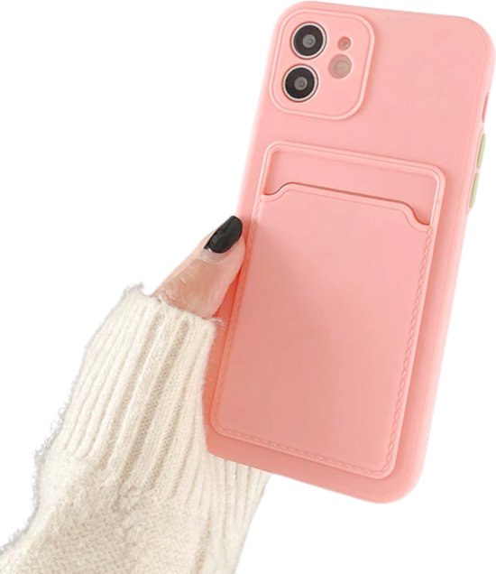 Coque en TPU robuste - Convient pour Apple iPhone 14 - Avec porte-cartes - Rose - Coque antichoc avec porte-carte - Coque en TPU avec poche pour cartes - Coque arrière pour cartes