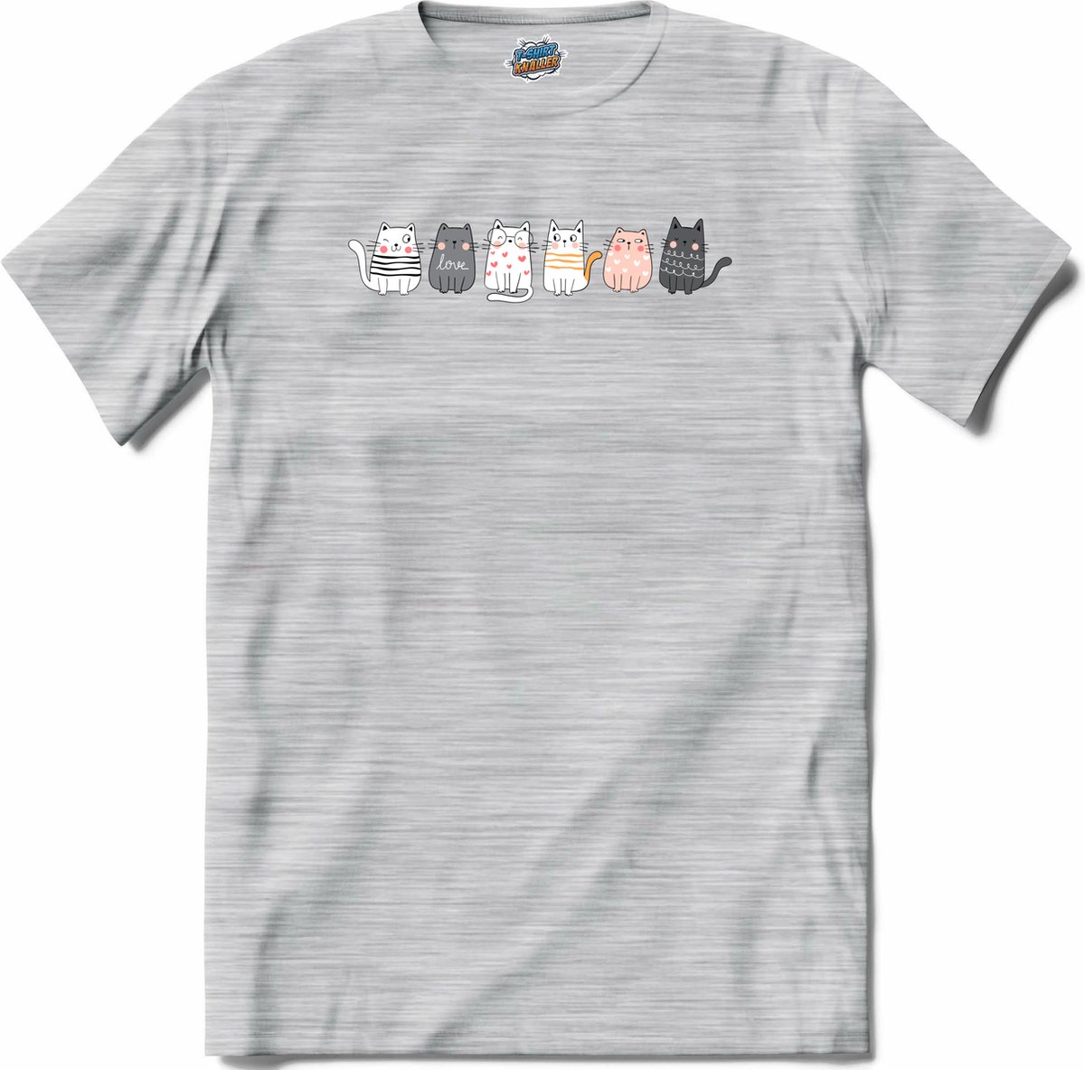 Katten vrienden - T-Shirt - Heren - Donker Grijs - Gemêleerd - Maat 3XL