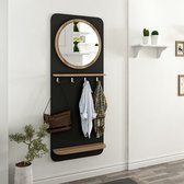 Wandkapstok met spiegel Helsinge 150x60x15 cm zwart en houtkleurig
