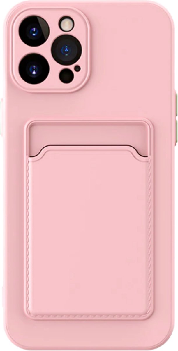 Apple iPhone 14 Pro Stevig TPU Hoesje - Met Kaarthouder - Roze - Shockproof Case met Pasjeshouder - TPU Hoes Met Vakje Voor Pasje - Card Case Back Cover