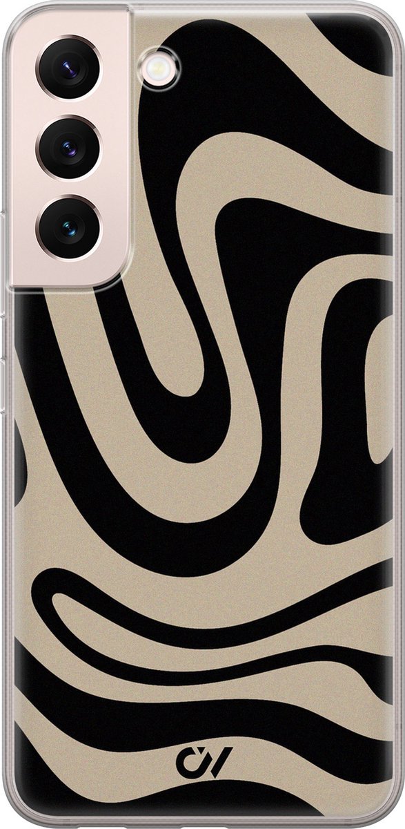 Hoesje geschikt voor Samsung Galaxy S22 hoesje - Abstract Black Waves - - Zwart - - Casevibes