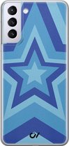 Hoesje geschikt voor Samsung Galaxy S21 - Retro Ster Blauw - Print - Blauw - Soft Case Telefoonhoesje - TPU Back Cover - Casevibes