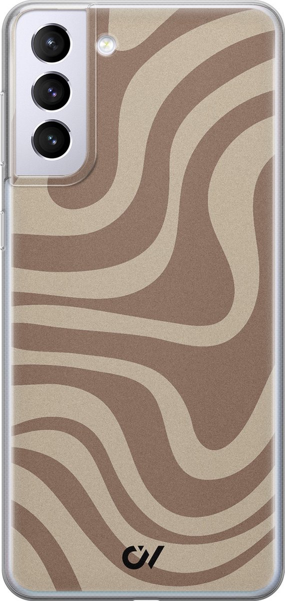 Hoesje geschikt voor Samsung Galaxy S21 hoesje - Brown Abstract Waves - - Bruin - - Casevibes