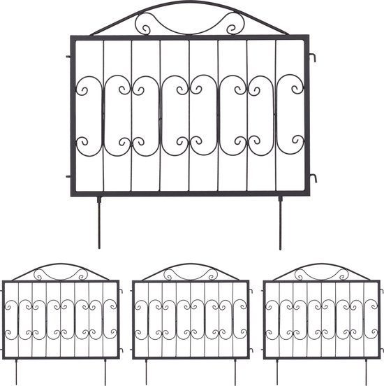 Relaxdays perkhekje metaal - zwart tuinhekje met 4 delen - sierhekje tuin - hekje vijver
