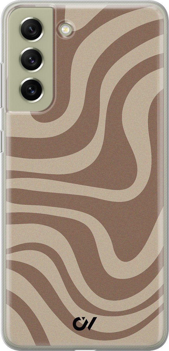 Hoesje geschikt voor Samsung Galaxy S21 FE hoesje - Brown Abstract Waves - - Bruin - - Casevibes