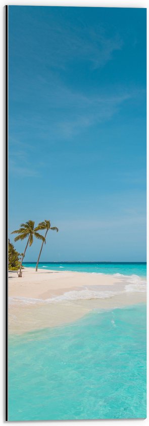WallClassics - Dibond - Tropisch Strand met Palmbomen - 20x60 cm Foto op Aluminium (Met Ophangsysteem)