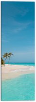 WallClassics - Dibond - Tropisch Strand met Palmbomen - 50x150 cm Foto op Aluminium (Wanddecoratie van metaal)