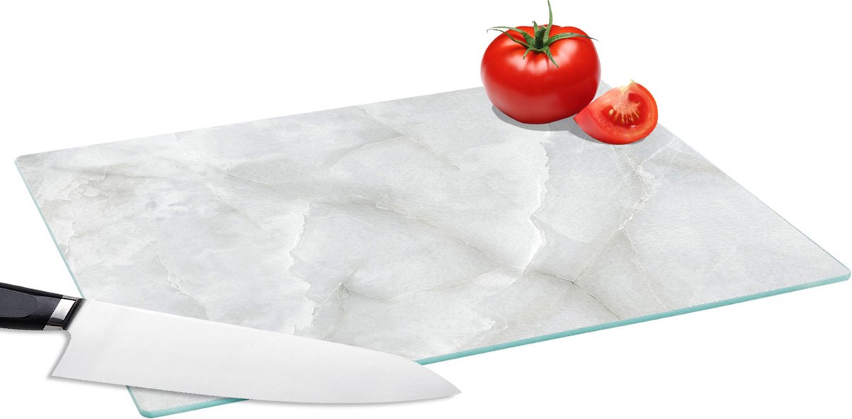 Glazen Snijplank - 39x28 - Marmer print - Wit - Patronen - Steen - Marmerlook - Snijplanken Glas
