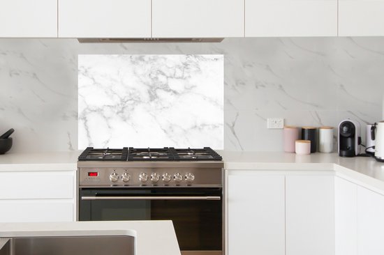 Spatscherm keuken 100x65 cm - Kookplaat achterwand Marmer - Wit - Grijs - Luxe - Marmerlook - Steen - Muurbeschermer - Spatwand fornuis - Hoogwaardig aluminium
