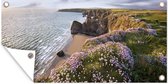 Schuttingposter Een luchtfoto van gekleurde bloemen langs de kust van Cornwall - 200x100 cm - Tuindoek