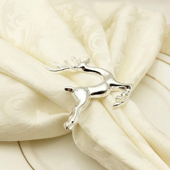 Set de 2 ronds de serviette cerf, noble argenté, longueur 5 cm