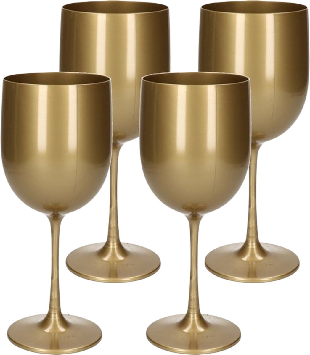 Wijnglas 480ml - Onbreekbaar Kunststof - Goud - 4 Stuks