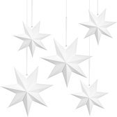 5 stuks vouwsterren Kerstmis, 7 puntige papieren sterren Kerstmis, 25 cm x 3 + 40 cm x 2 papieren sterren, wit, kerstdecoratie, Scandinavisch voor deurdecoraties
