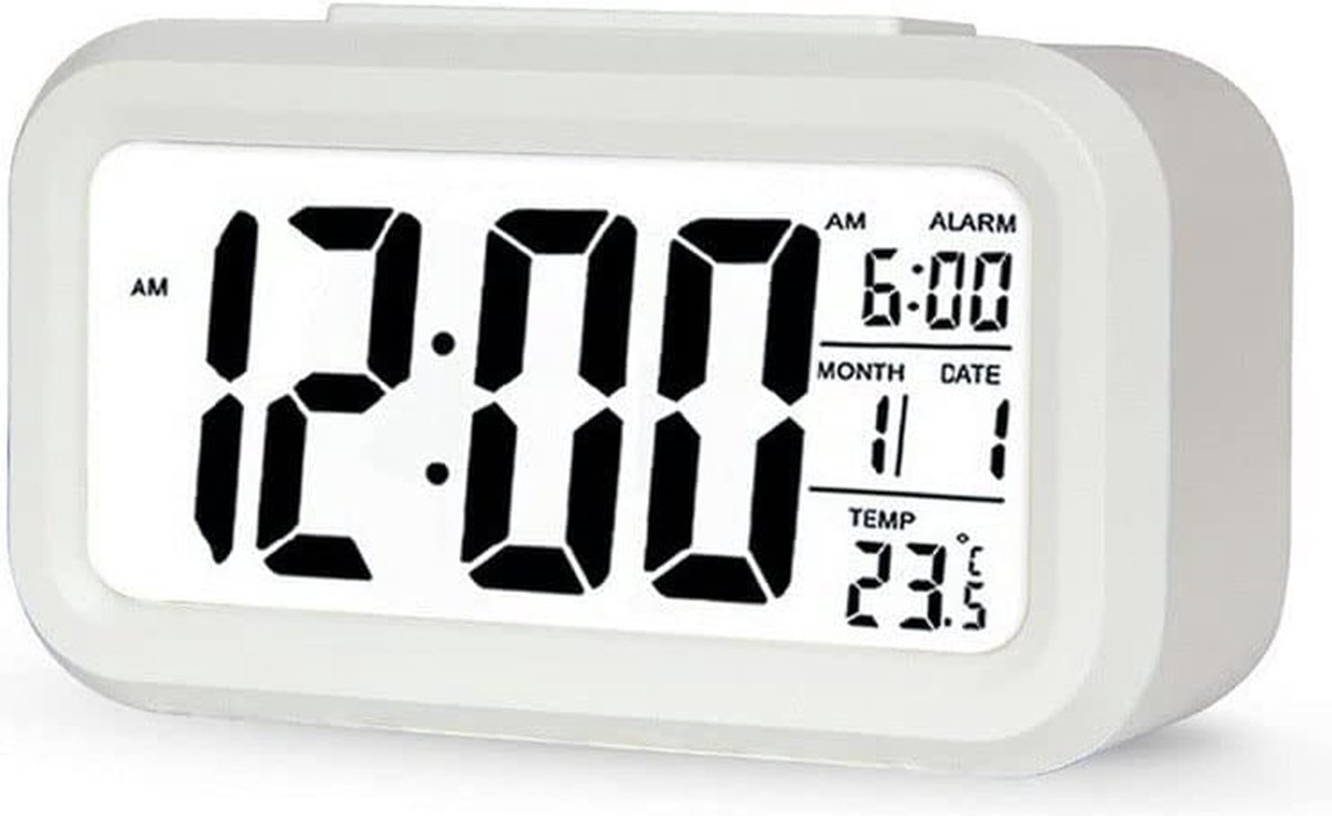 Igoods Digitale Wekker Nachtkastje - LED Display Klokken met Verstelbare Snooze 12/24Hr - Eenvoudige instellen - Temperatuur, Datum, Timer - Draagbare wekkers voor Slaapkamer Thuiskantoor Keuken - Wit