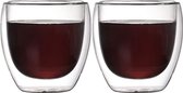 Faseras Theeglazen Set - Dubbelwandige Cappuccino Glazen - 250 ml - 2 Stuks - Latte Macchiato Koffieglazen - 2x Dubbelwandig Thee Glas / Koffie Kop - Koffieglas - Kopjes