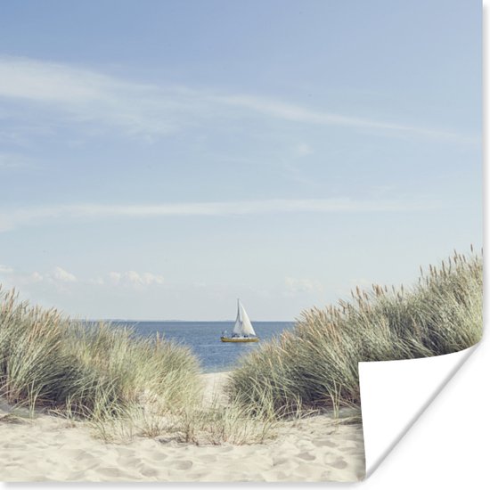 Duinen met de Noordzee op de achtergrond poster 50x50 cm - Foto print op Poster (wanddecoratie woonkamer / slaapkamer) / Zeeën en meren Poster / Zee en Strand