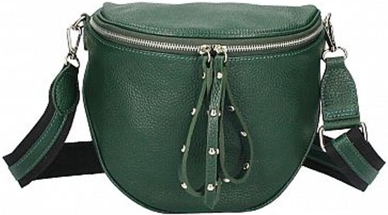 Groene Leren Crossbodytas Zilver Studs - Schoudertas - Heuptas - Groen - Italiaans Leder