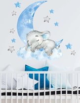 Muursticker Babykamer Blauw 60X67 | Kamerinrichting | Olifant Decoratie | Babykamer | Baby Decoratie | Wand decoratie | Jongenskamer | Olifant Thema sticker Op Muur | Babykamer Inrichting | Slaapkamer | Decoratie Blauwe Sticker | Waterbestendig