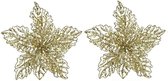 2x Kerstboomversiering op clip gouden glitter bloem 23 cm - kerstboom decoratie - gouden kerstversieringen