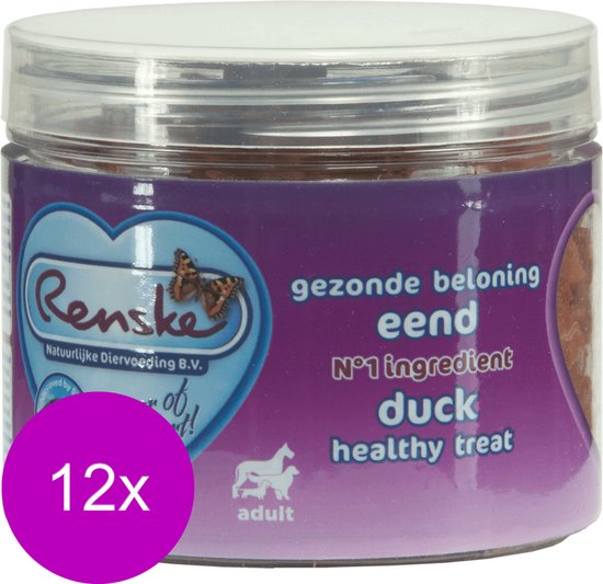 Renske Gezonde Beloning Hartjes Hondensnack Eend - 12 x 100 gr - Voordeelverpakking