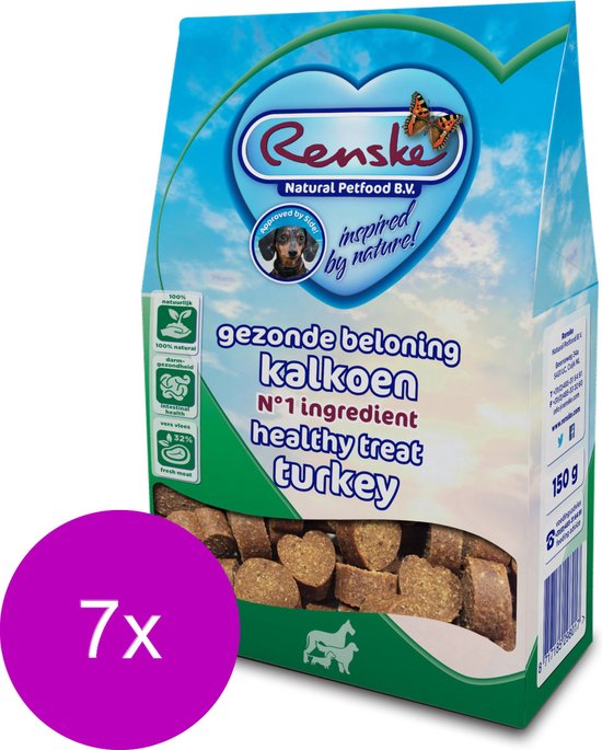 7x Renske Gezonde Beloning Hartjes Kalkoen 150 gr