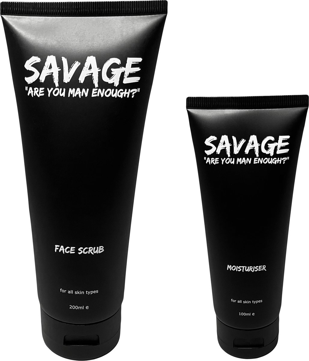 Savage For Men - Essential Set - Gezichtsverzorging Mannen - Acne - Gezichtsscrub - Gezichtscreme - 300ml