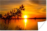 Poster Zonsondergang - Water - Planten - Oranje - 30x20 cm