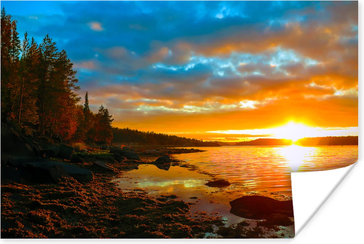 Poster Zon - Landschap - Water - Bomen - 30x20 cm