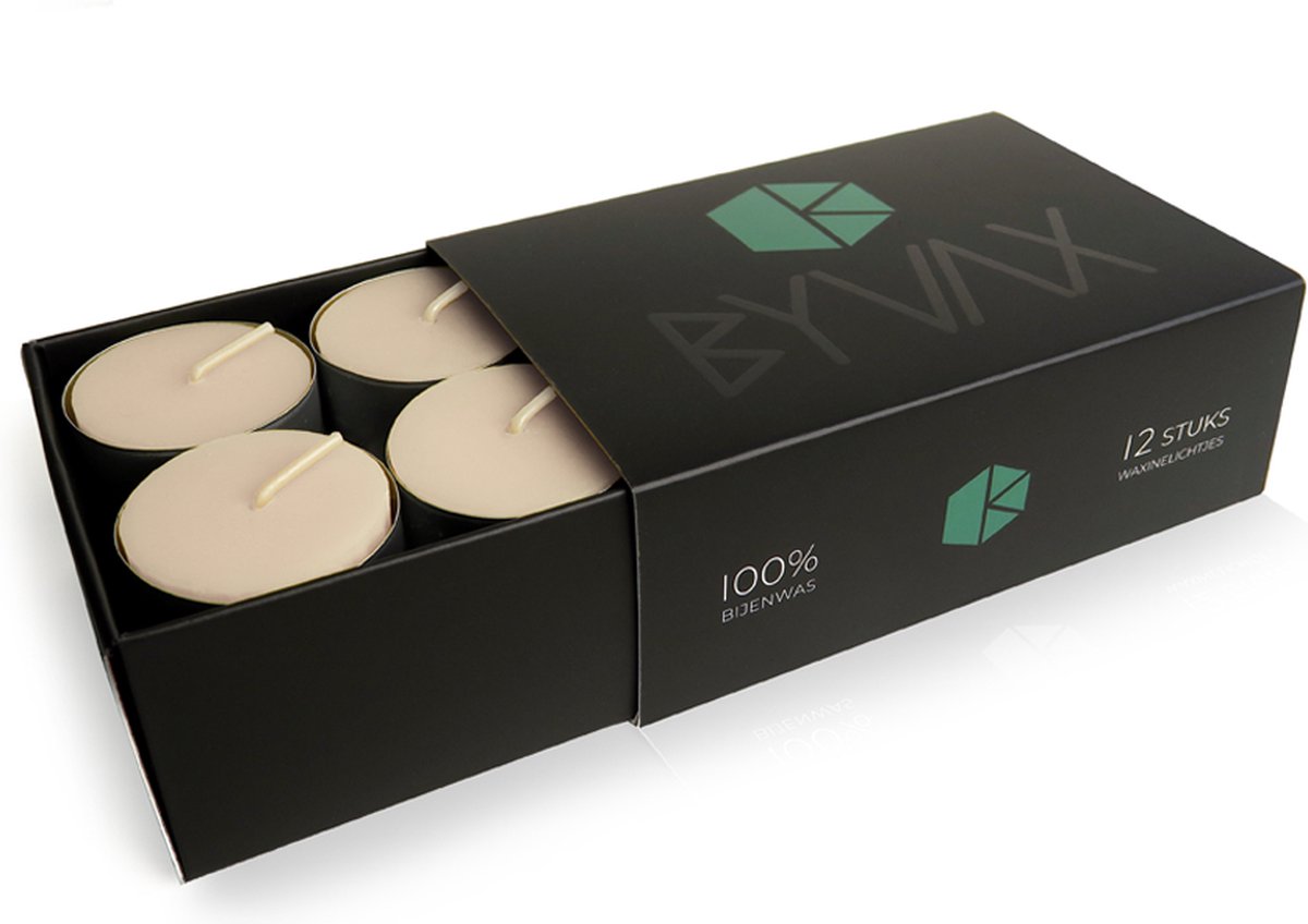 Bijenwas Waxinelichtjes in doos | WIT | 12 stuks | 100% Zuiver Bijenwas | Brandduur 5 uur