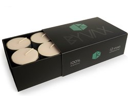 Bijenwas Waxinelichtjes in doos | WIT | 12 stuks | 100% Zuiver Bijenwas | Brandduur 5 uur