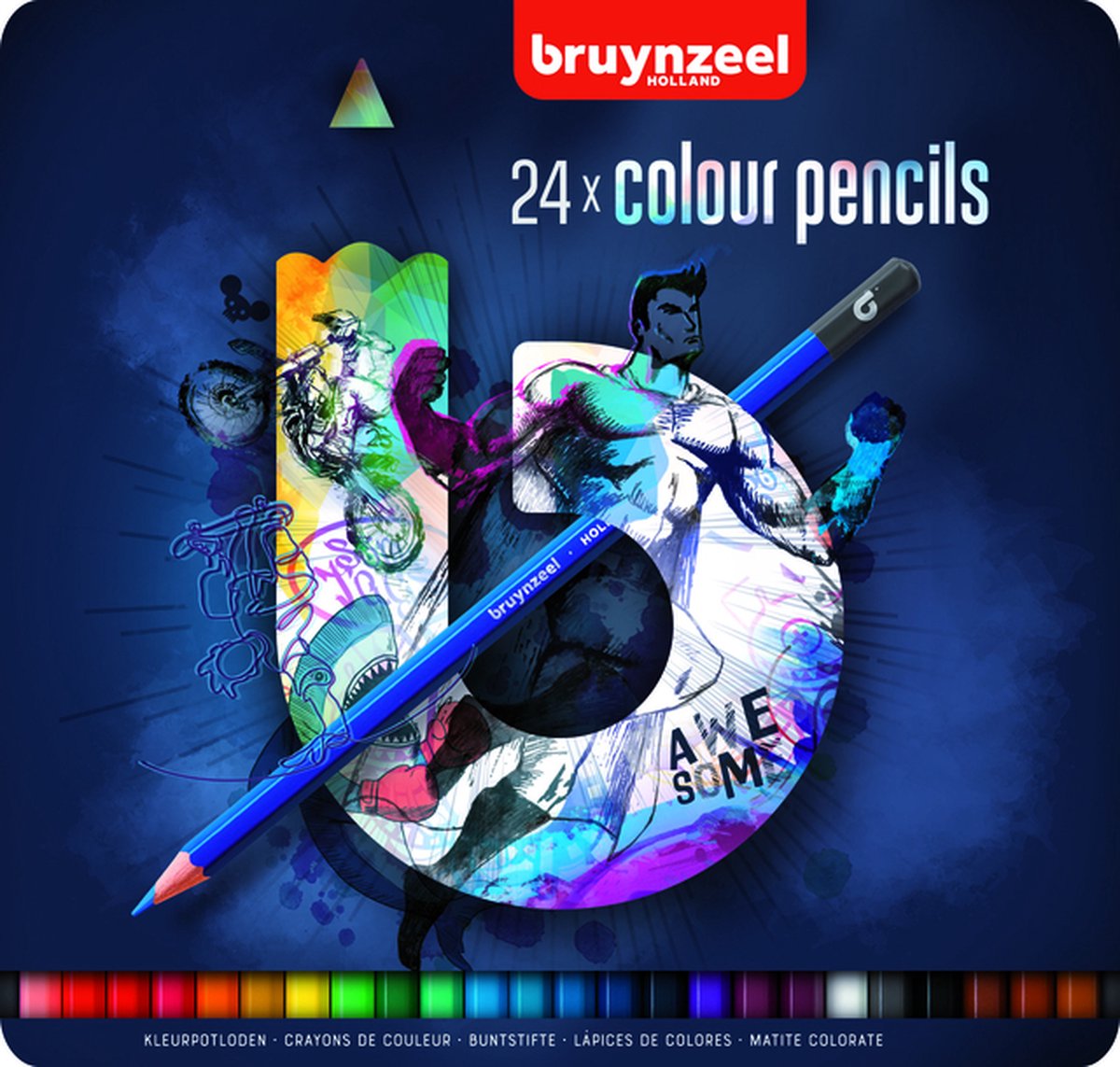 Kleurpotloden Bruynzeel Teens 24stuks blauw blik assorti | 6 stuks