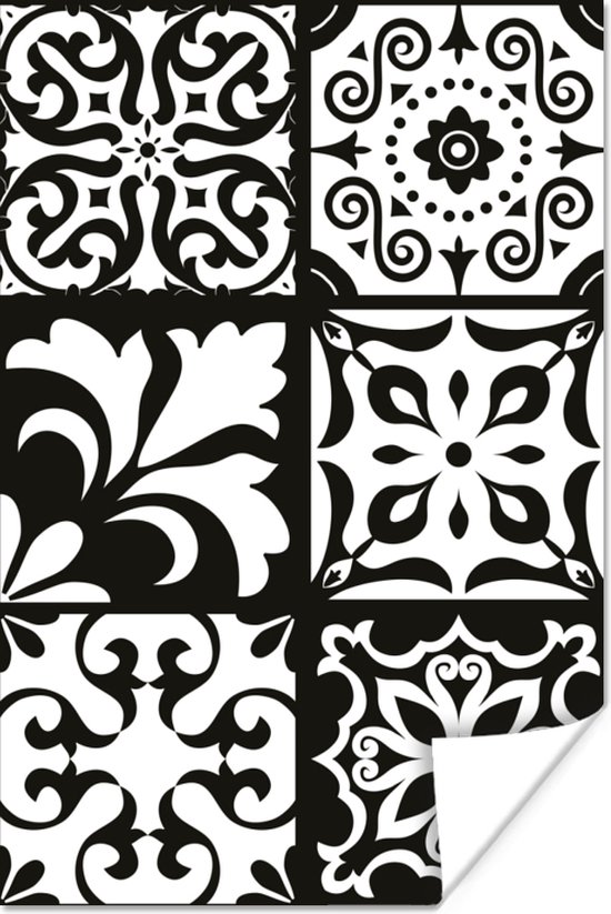 Poster Patronen - Zwart - Wit - Bloemen - Abstract - 80x120 cm