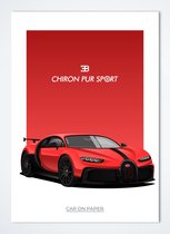 Bugatti Chiron Pur Sport Rood - Autoposter | Kinderkamer | Slaapkamer | Kantoor