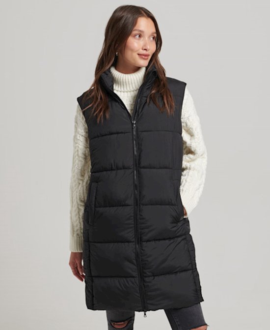 Superdry Dames Lange gewatteerde bodywarmer met capuchon