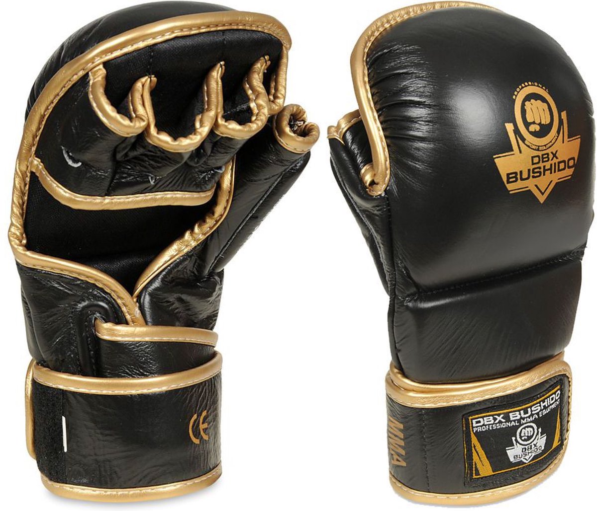DBX Bushido - MMA Gloves - MMA Handschoenen - Leer - Zwart, Goud - Maat M