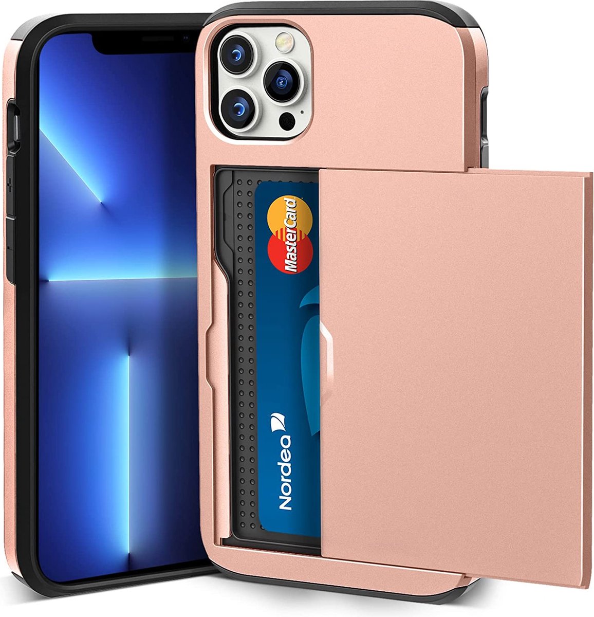 Backcover geschikt voor Apple iPhone 13 Pro Max - Roze - Hard PC - Pasjeshouder