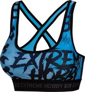 Extreme Hobby - Sport Bra - Sport Crop Top - Sportbeha - Sport bh - Sport Beha - Fitness Top Dames - Letters Blue - Blauw- Maat XL