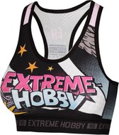 Extreme Hobby - Sport Bra - Sport Crop Top - Sportbeha - Sport bh - Sport Beha - Fitness Top Dames - Comics Black and White - Zwart, Wit , Roze- Maat XL