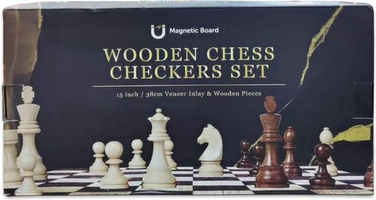 Thumbnail van een extra afbeelding van het spel 2-in-1 Bordspel - 39 cm - Magnetisch - Schaakbord - Dambord - Backgammon - Schaakspel - Schaakset - Schaken - Dammen - Met Schaakstukken - Chess - Hout - Opklapbaar