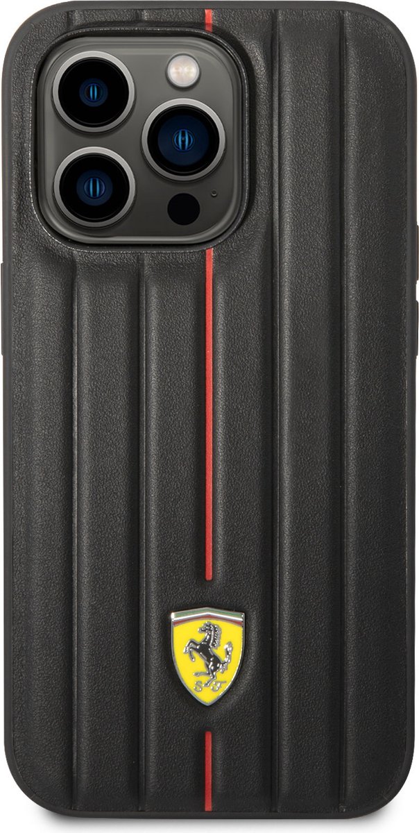 Ferrari iPhone 14 Pro Back Cover - Leer, Zwart - Bescherming van Telefoon - Smartphonehoesje.