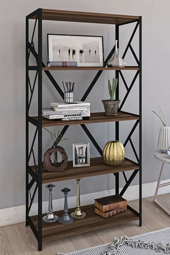 Biblioth que rustique Sierra Blanc M tal noir Marron 5