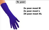 6x Paar Handschoenen lang blauw assortie maten M, L en XL - Themafeest | Gala | Sinterklaas | Piet | Sint | Pieten | Handschoen