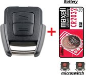Autosleutel behuizing 2 knoppen met micro schakelaars + Batterij CR2032 geschikt voor Opel Astra / Corsa / Vectra / Zafira / Frontera / Omega / Tigra / Opel sleutel.