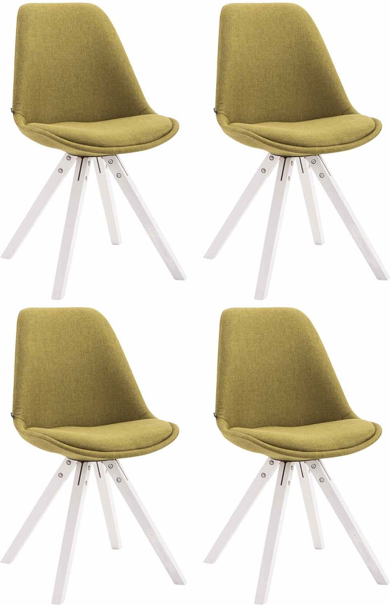 CLP Toulouse Set van 4 Stoelen - Zonder armleuning - Vierkant frame - Stof - groen wit