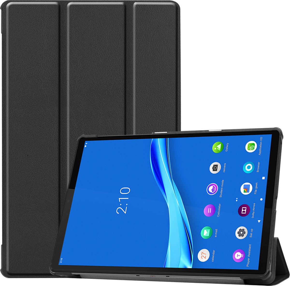 Tri-Fold Book Case met Wake/Sleep - Geschikt voor Lenovo Tab M10 FHD Plus Hoesje - Zwart
