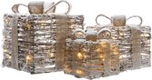 Lumineo - set van 3 besneeuwde geschenken met verlichting - AA baterijen - 65 lichtpunten - met timer