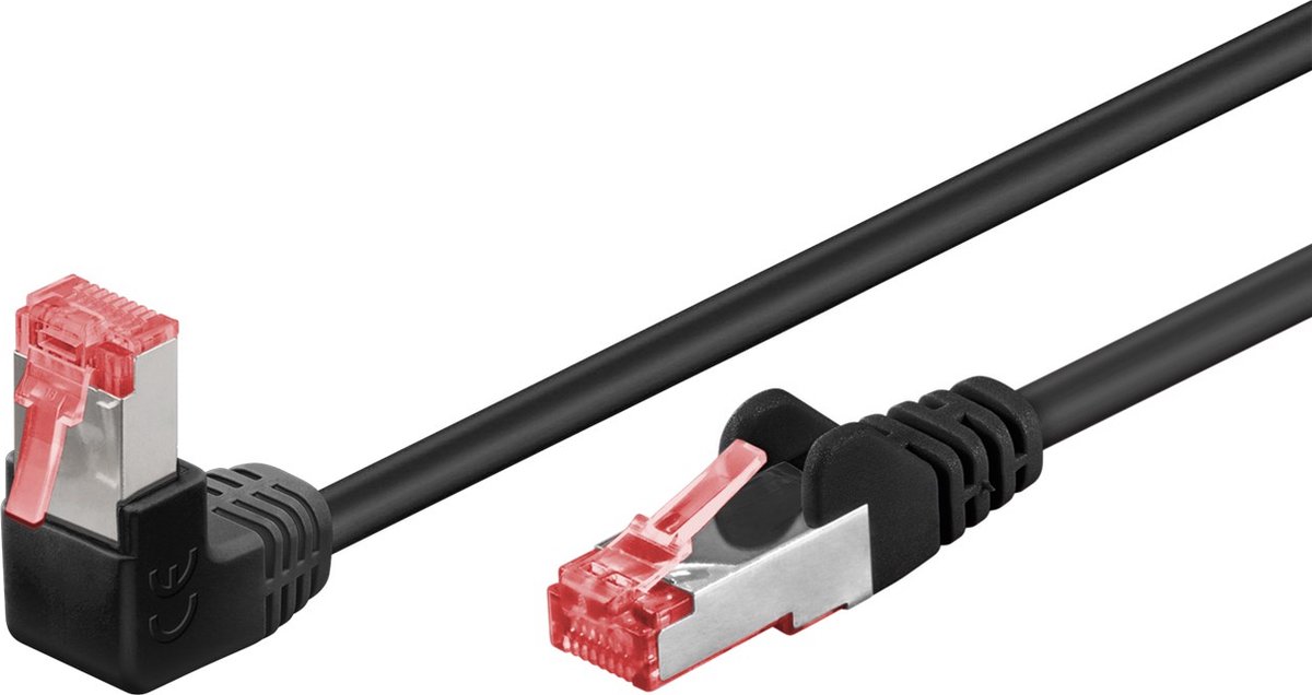 CAT 6 patchkabel 1x 90° haaks, S/FTP (PiMF), zwart CAT 6 patchkabel 1x 90° haaks, S/FTP (PiMF), zwart 1 m