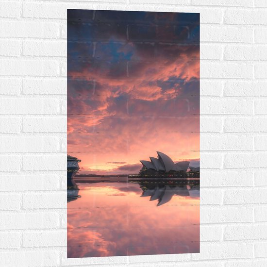 WallClassics - Muursticker - Opéra de Sydney avec Coucher de Soleil - 50x100 cm Photo sur Muursticker